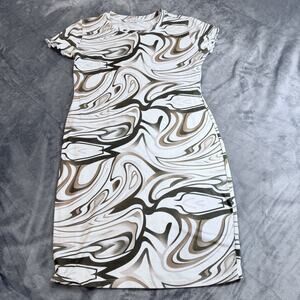 Haley & June Bodycon White and Brown Marble Print Dress Sz XL Stretch